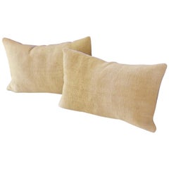 Hand Painted Vintage Linen Square Pillow in Yellow Tones, in Stock