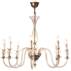 Elegant Midcentury 1960s Vintage Eight-Arm Murano Amber Glass Chandelier