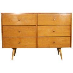 Midcentury Paul McCobb Six-Drawer Dresser Credenza #1509 Blonde Maple Brass