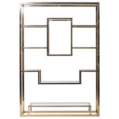 Retro Very Huge Brass and Tinted Glass Bookshelf or Étagère in the style of Romeo Rega