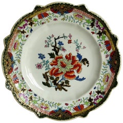 Early 19th Century Masons Ironstone Plate in Ragged Rose Pattern, Rare Shape