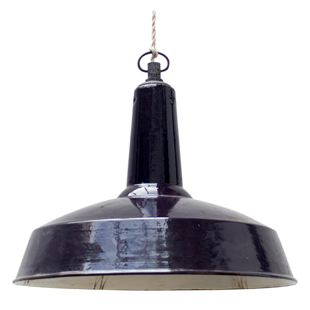Large Industrial Midcentury Black Pendant Light For Sale