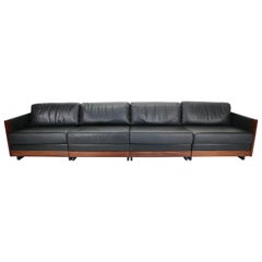 Black Leather 4-Seat Sofa by Afra & Tobia Scarpa for Cassina Model 920, 1960s