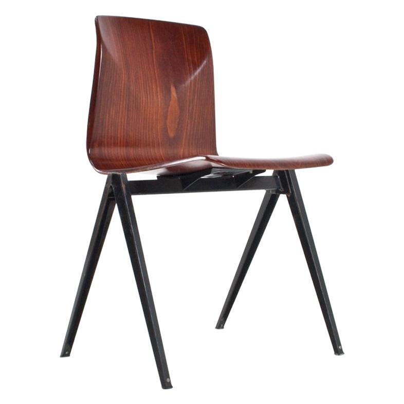 Midcentury Industrial School Chairs in Brown Plywood S22 by Galvanitas, 1960s
