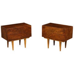 Pair of Nightstands Veneered Wood Vintage Argentine, 1950s