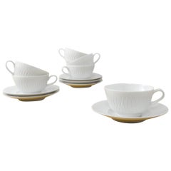 Set of 6 White Porcelain Cups and Plates from Hutschenreuther