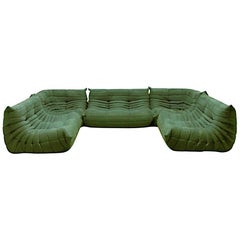 Vintage Green Togo Sofa Set by Michel Ducaroy for Ligne Roset, 1970s, Set of 5