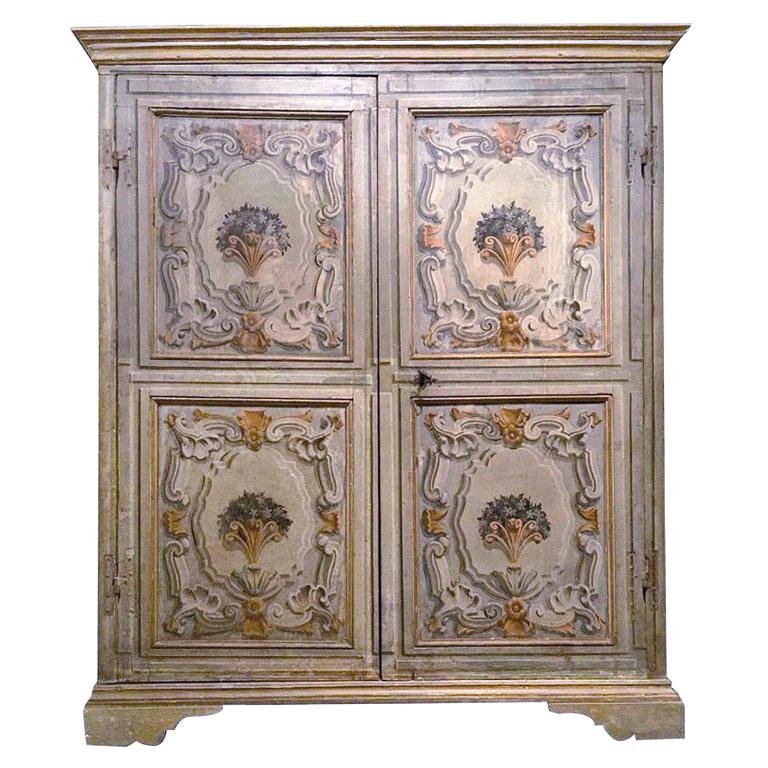 18th Century Louis XIV Italian Painted Wooden Wardrobe For Sale