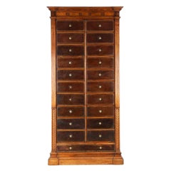 French Provincial Leather and Walnut Antique Chest of Drawers Cabinet Cartonnier