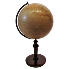 Antique Globe with Frame of Polished Wood and Brass from the 1940s