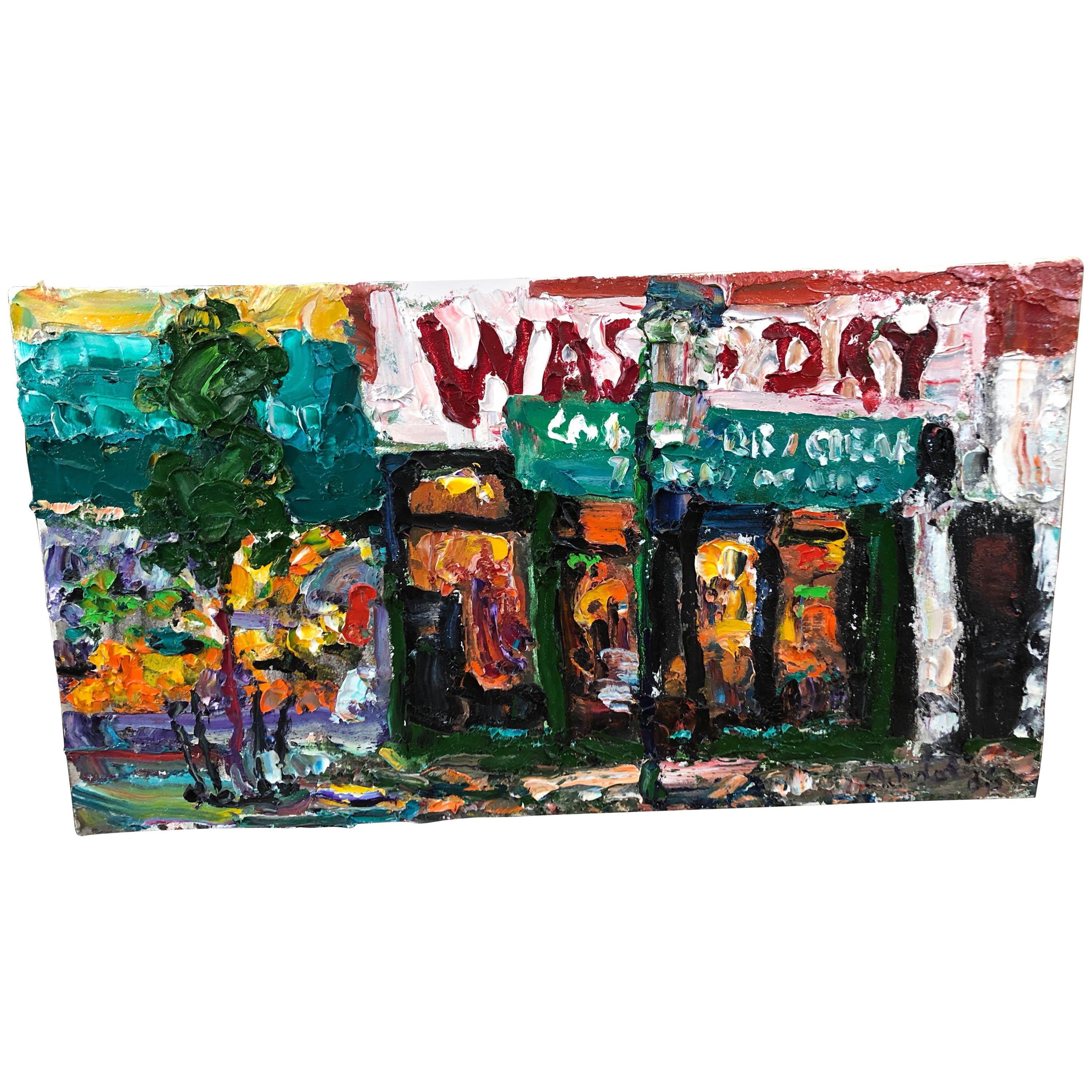 New York City Laundromat Painting with Rich Impasto For Sale