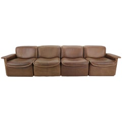 Vintage DS-12 Four-Seat Brown Leather Sofa by De Sede, Switzerland, 1970s