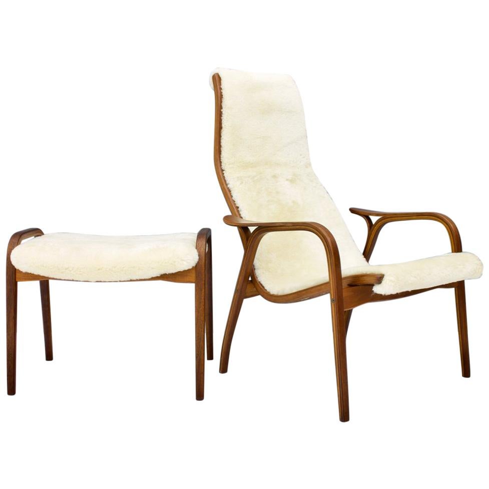 Yngve Ekström Lamino Lounge Chair with Stool, Swedese, 1956