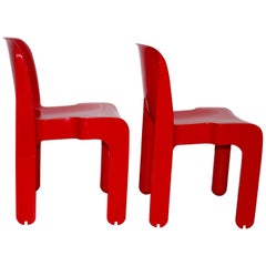 Mid-Century Modern Red Vintage Plastic Dining Chairs Joe Colombo 1960s Italy