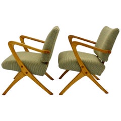 Green Beech Vintage Mid Century Modern Armchairs or Lounge Chairs Vienna, 1950s