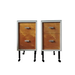 Vintage Two-Drawer Bedside Cabinets on Wheels, Set of 2