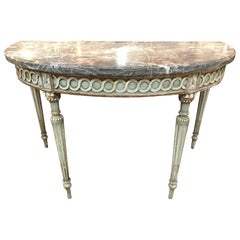18th Century French Louis XVI Style Demilune Console with Grey Marble