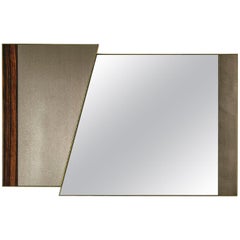 Mirror with Rame in Polished Solid Wood Silver Finish, Decorative Insert