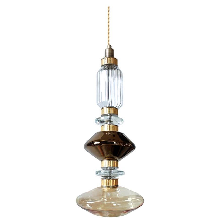 Ceiling Lamp with Pyrex Glass Elements in Amber-Smoked Finish, Bronzed or Chrome