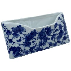 1980s Blue and White Porcelain Letter Holder with Ivy Motif