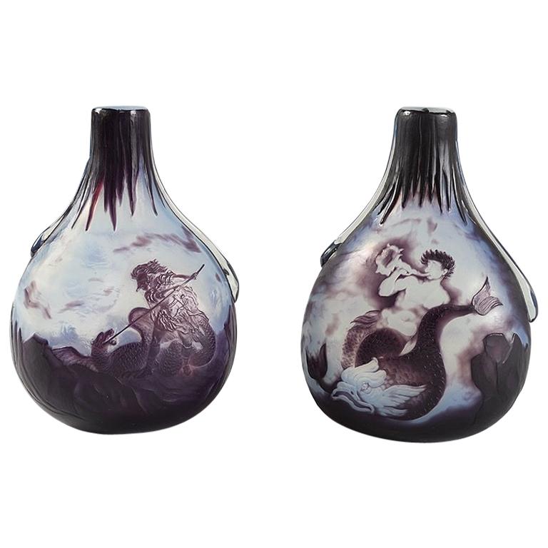 Pair of Louis Damon Vases, Titled "Triton" & "Saint George Slaying the Dragon"