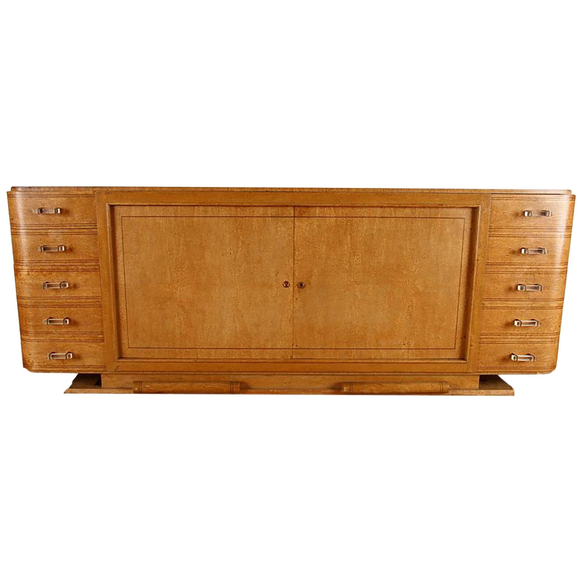 Extremely Rare Mid-Century Modern Amboyna Sideboard with Lucite Pulls