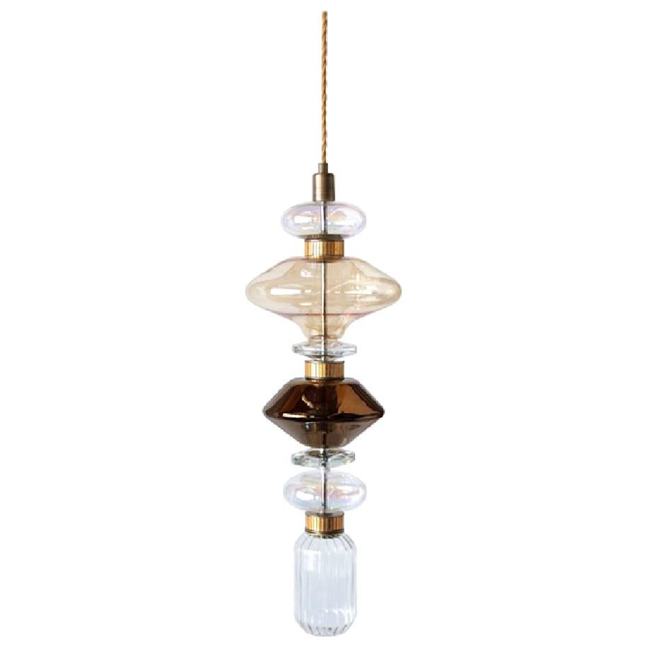Ceiling Lamp with Pyrex Glass in Amber-Smoked, Decorative Elements Bronze-Chrome For Sale