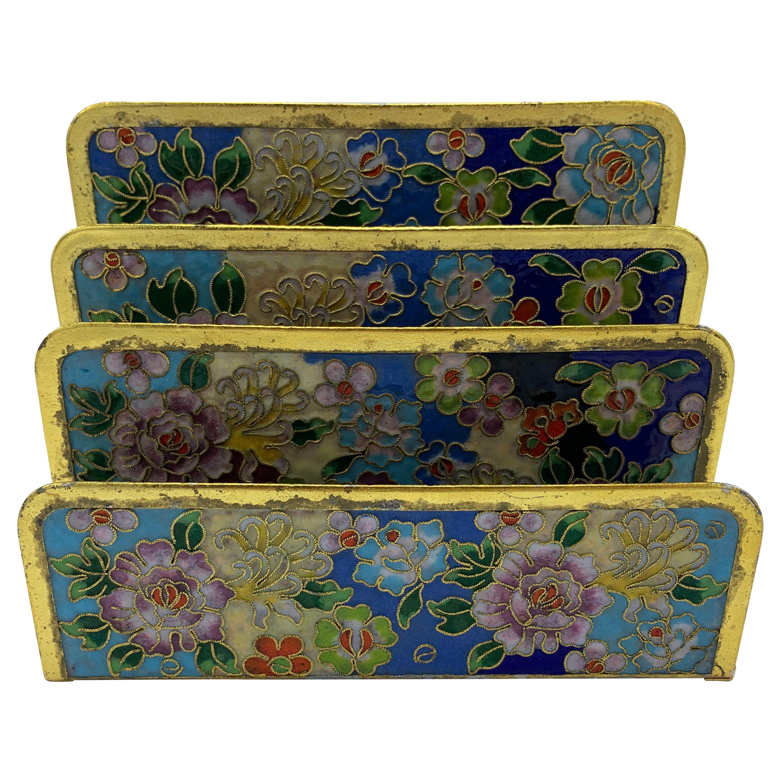 1960s Cloisonné Letter Organizer with Floral Motif