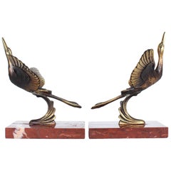 Vintage Art Deco Marabou Stork Bookends