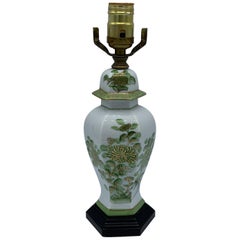 1970s Green and White Chinoiserie Ginger Jar Lamp