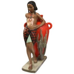 Abele Jacopi Lenci Statue Depicting a Midcentury Abyssinian Girl in Terracotta