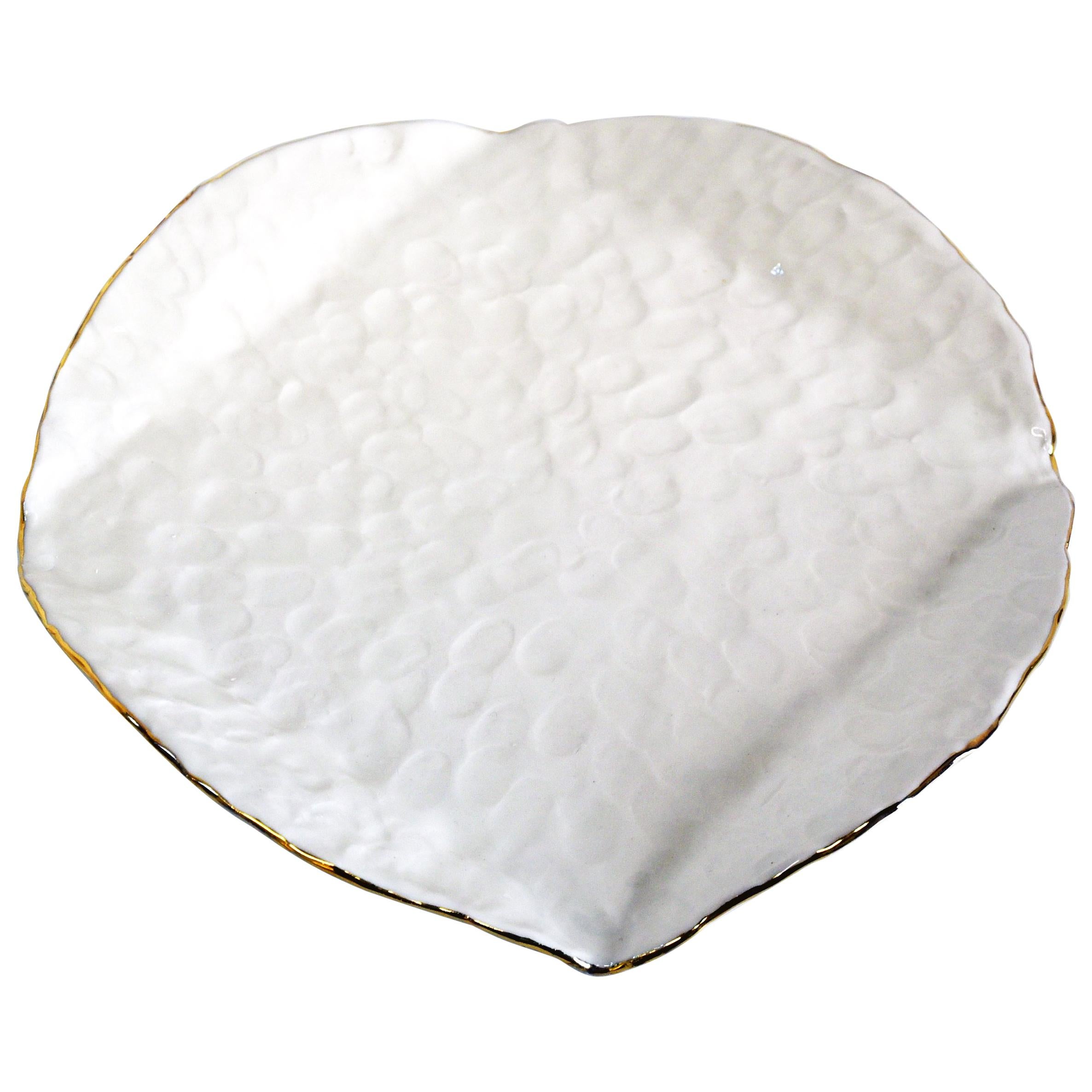 Matzoh Plate by Isabel Halley in Pinched White Porcelain with 22K Gold Luster For Sale