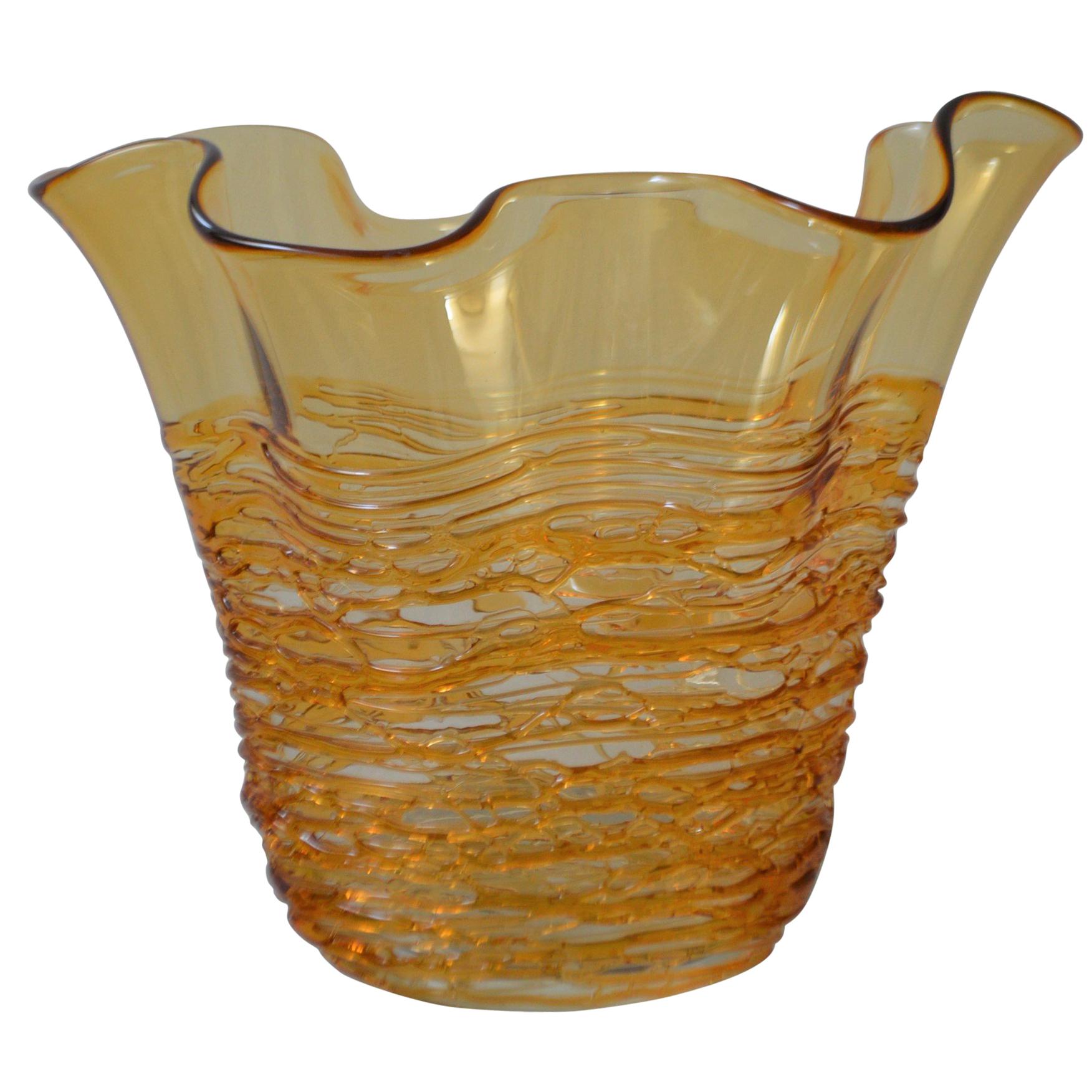 Hand Blown Decorative Murano Gold Glass Vase with a Lace Design