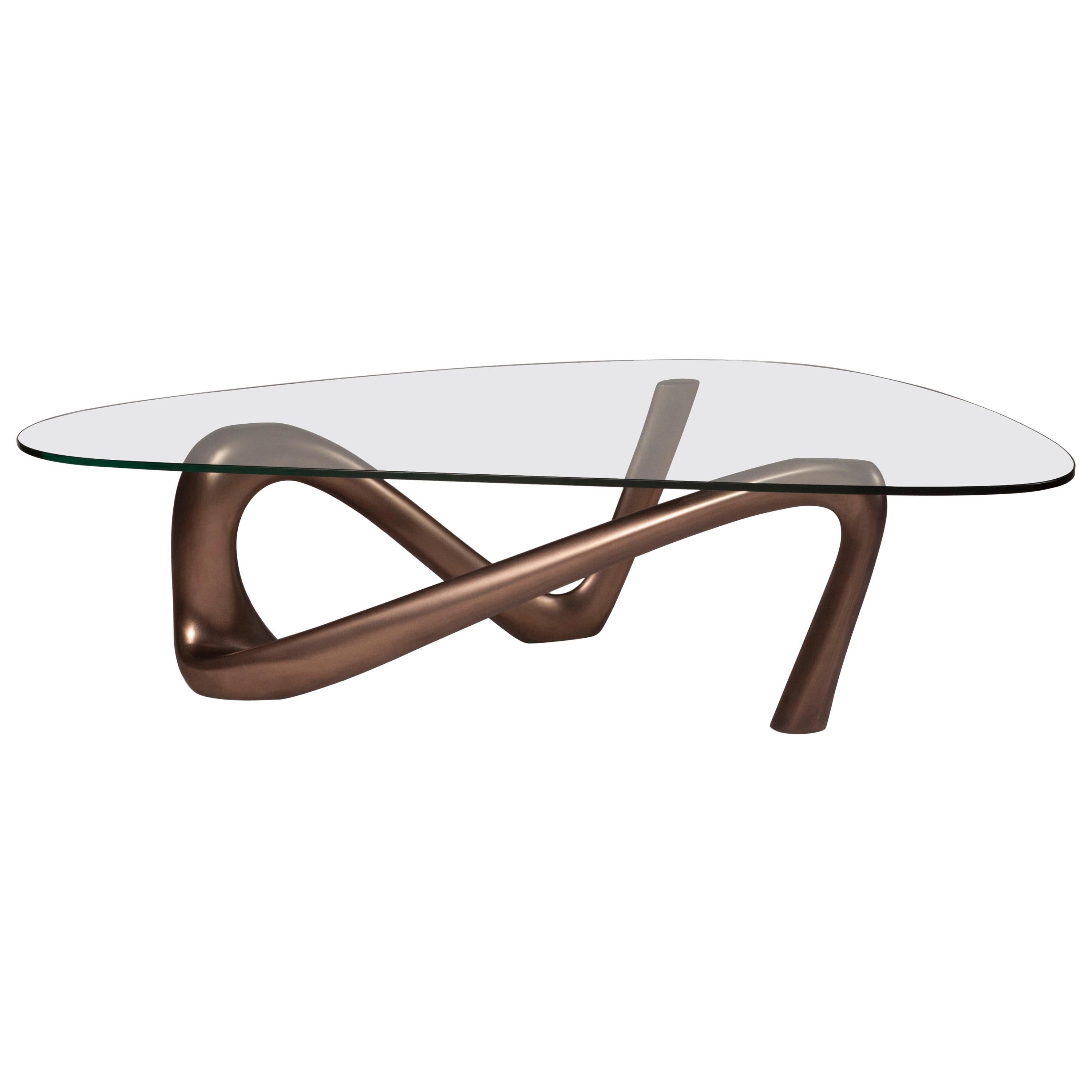 Iris Coffee Table with Glass, Dark Bronze Finish