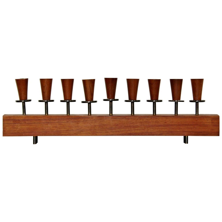 Mid-Century Modern Danish Teak Candelabra Candle Holder Menorah, 1960s ...