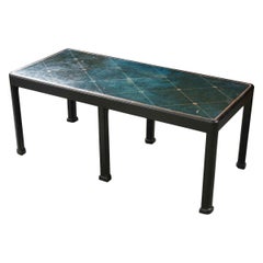 French Vintage Leather-Top Ebony Coffee Table