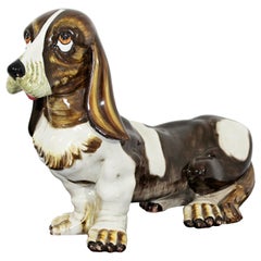 Mid Century Modern Vintage Ceramic Life Size Basset Hound Sculpture Italy 1950s