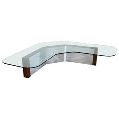 Mid-Century Modern Massive Wood Chrome Glass Boomerang Coffee Table Pearsall Era