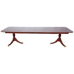 Kindel Furniture Banded Mahogany Double Pedestal Extension Dining Table