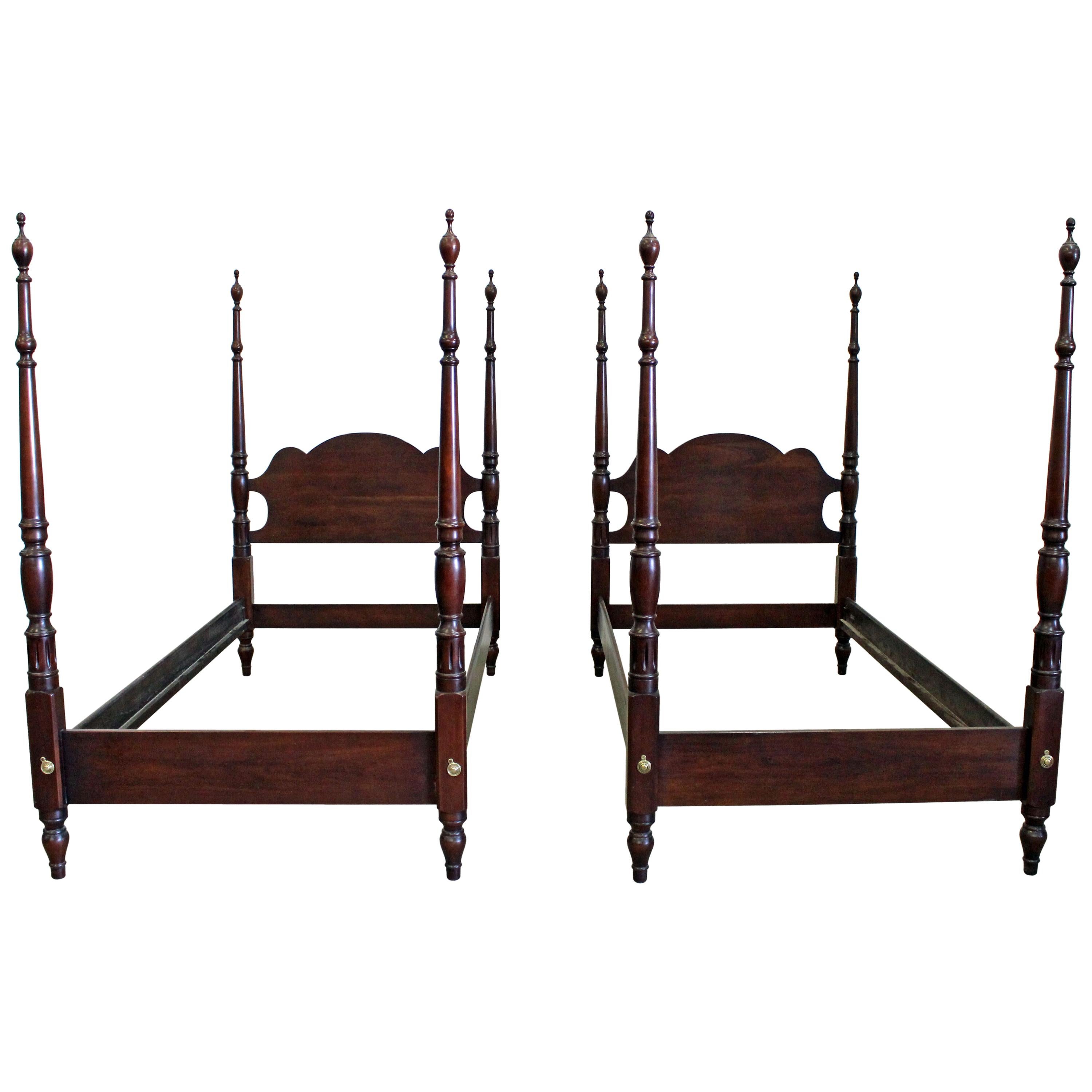 Pair of Chippendale Statton Old Towne Cherry Twin Size Bed Frames