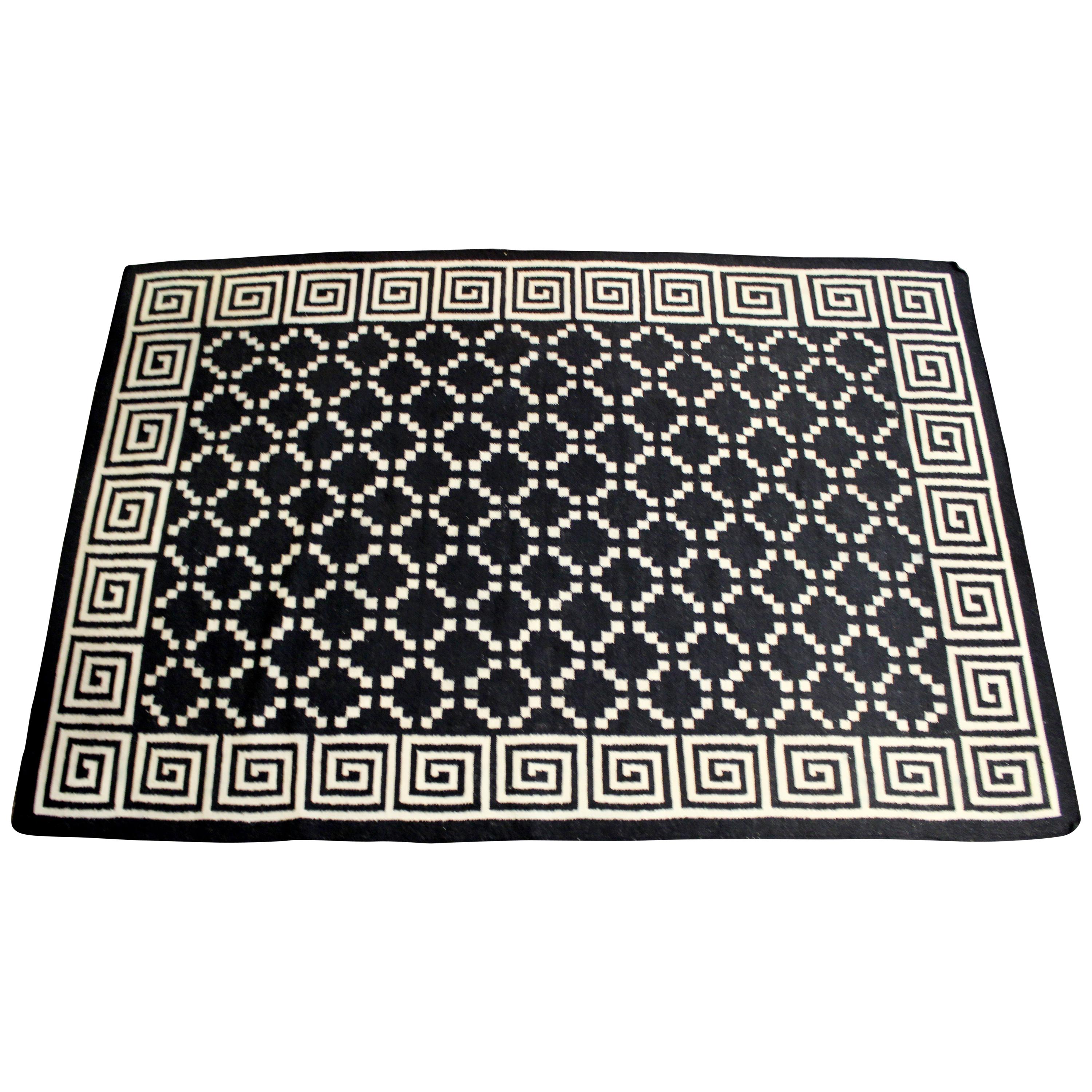 Mid-Century Modernist Black and White Dhurrie Rectangular Area Rug Carpet