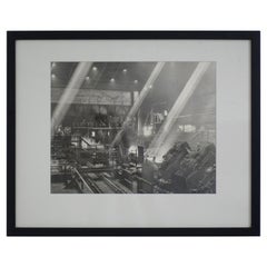 Fotografia di scena di fabbrica industriale in bianco e nero, americano, XX secolo