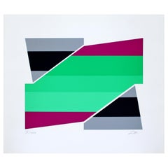 Mid-Century Modern Unframed Larry Zox Abstract Serigraph Signed 10/25 Green