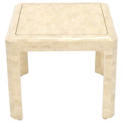 Vintage Tesselated Stone Brass Inlay Square Side End Table