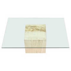 Rectangular Glass Top Coffee Table on Marble Cube Base