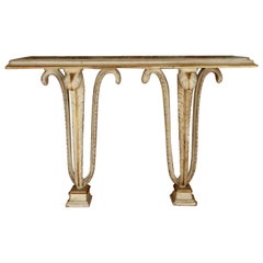 Hollywood Regency Maison Jansen Marble Top Paint Decorated Console Table