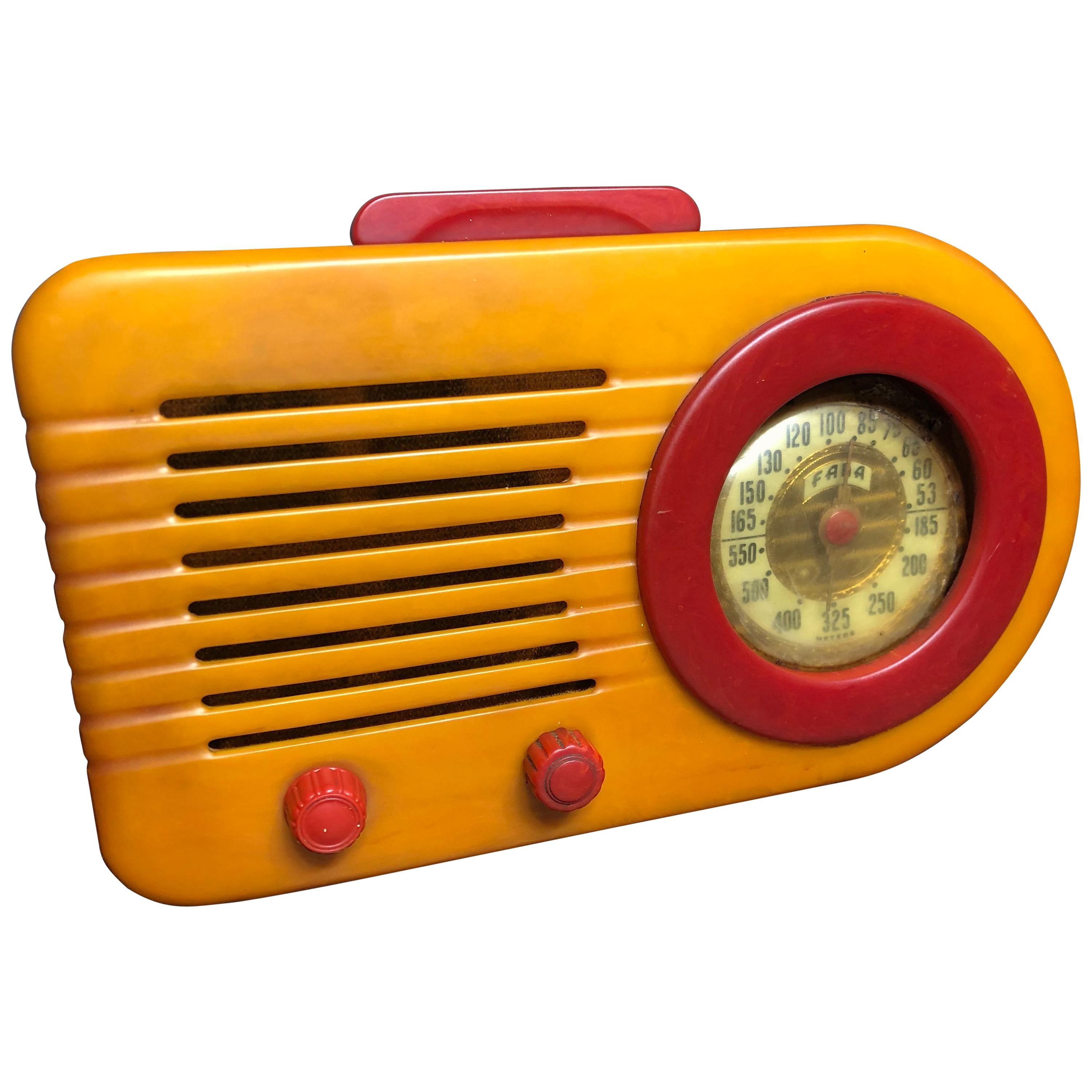 1940 Fada Bullet 116 Bakelite Catalin Radio, Orange and Red
