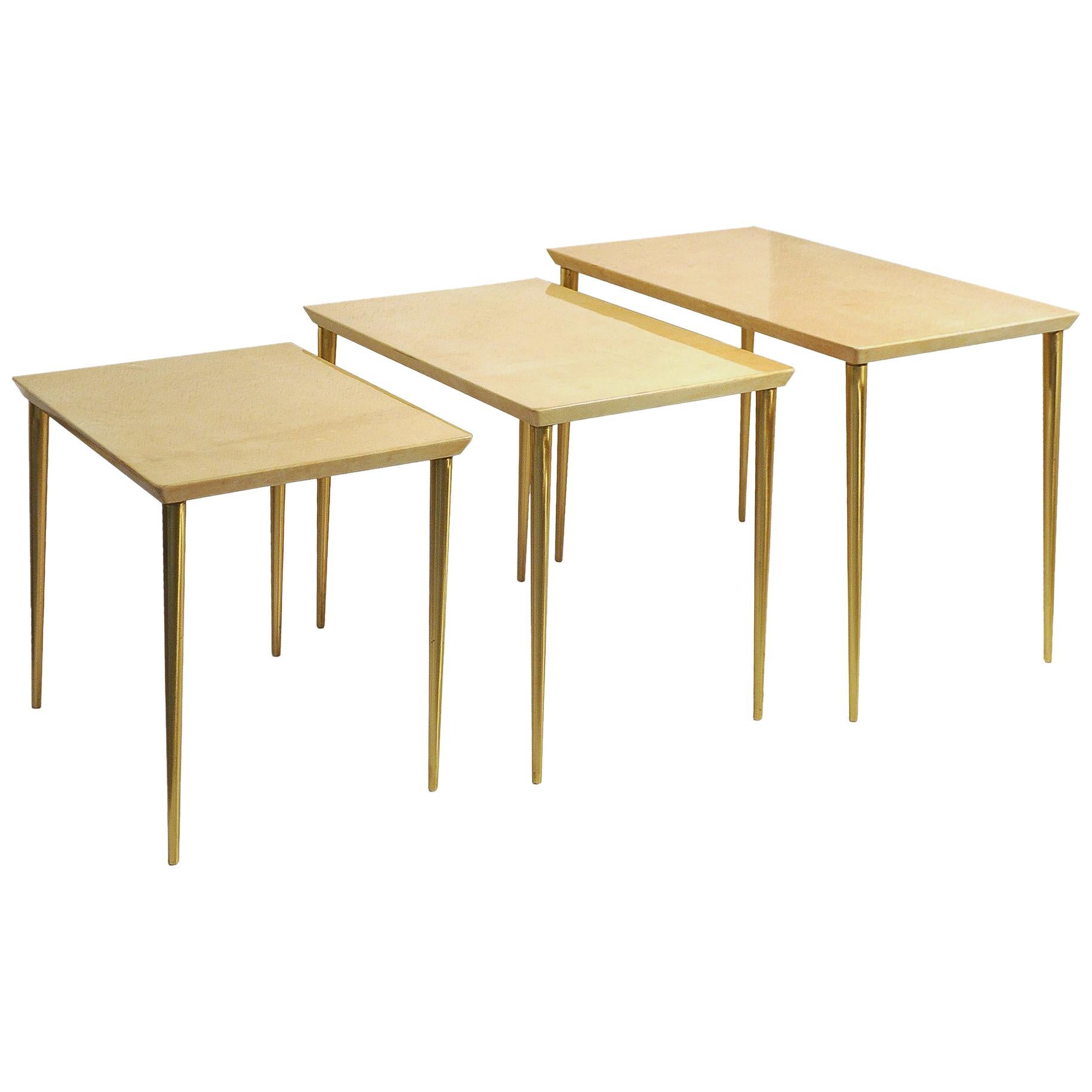 Italian Leather Nesting Tables by Aldo Tura for Tura Mobili For Sale