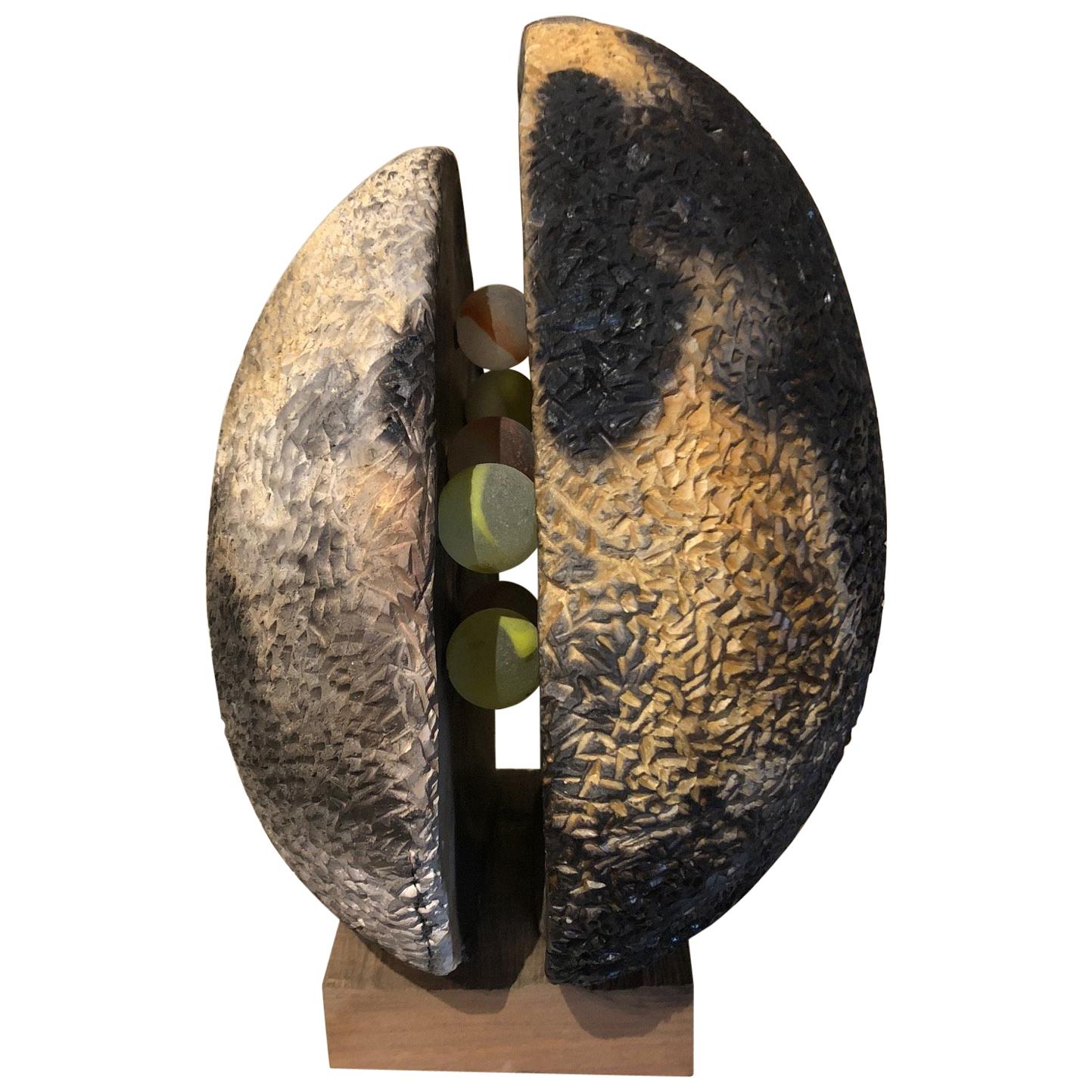 Mysterious and Beautiful Clay and Wood Sculpture For Sale