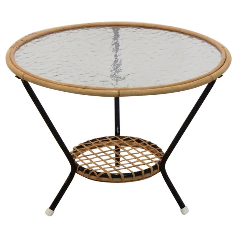 Original Wicker Glass Side Table for Rohé Noordwolde, Netherlands For Sale